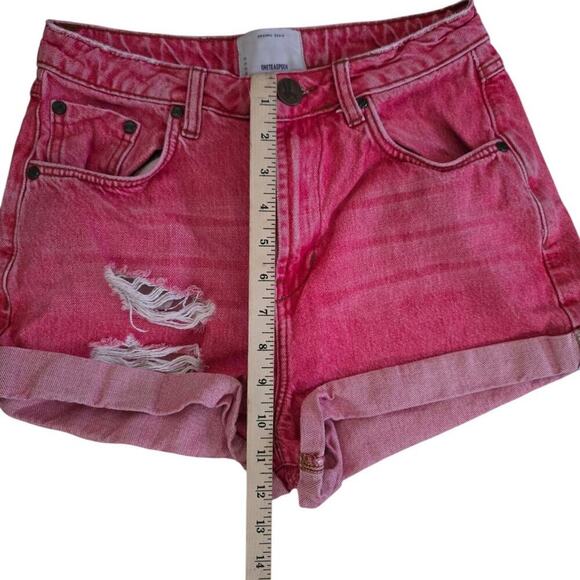 One Teaspoon Bandit High Waisted Distressed Organic Size 27 Denim Shorts Red - Picture 5 of 6